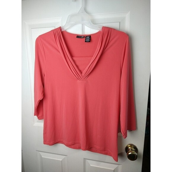 East 5th Orange Mock V Neck 3/4 Sleeve Pullover Blouse. Size XL - Picture 1 of 9